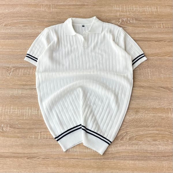 The Optic White Vertical-Rib Knit Polo